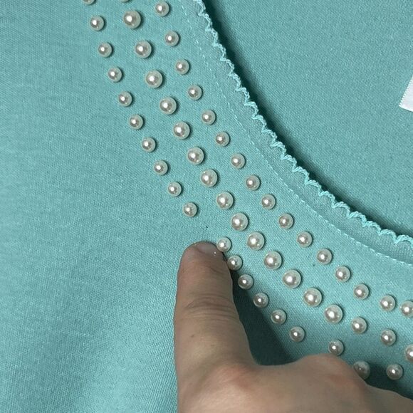 Alfred Dunner Womens Knit Top 1X Aqua‎ Blue Pearl Twist 3/4 Sleeve Easter Office - Picture 8 of 11